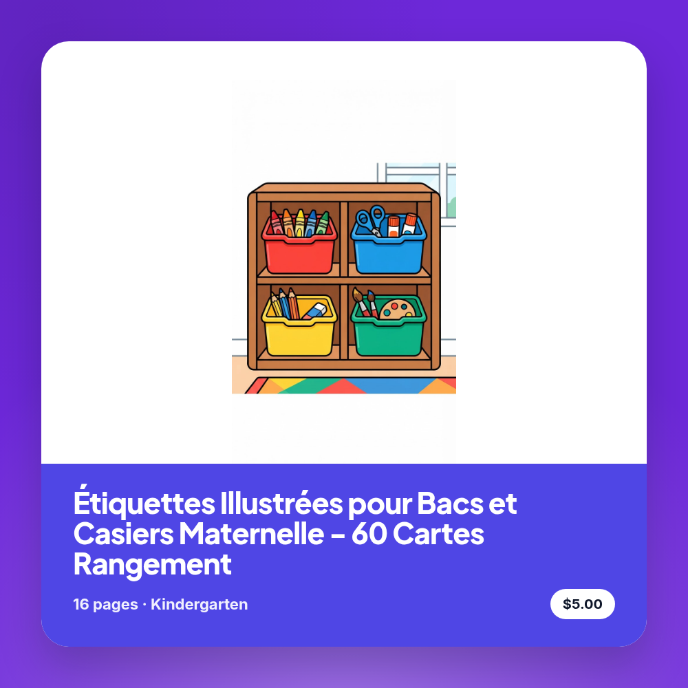 Étiquettes Illustrées pour Bacs et Casiers Maternelle - 60 Cartes Rangement