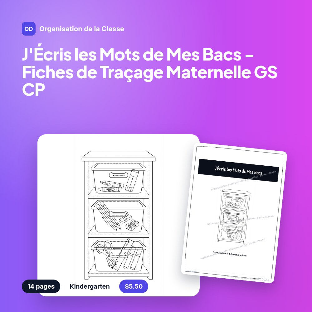J'Écris les Mots de Mes Bacs - Fiches de Traçage Maternelle GS CP