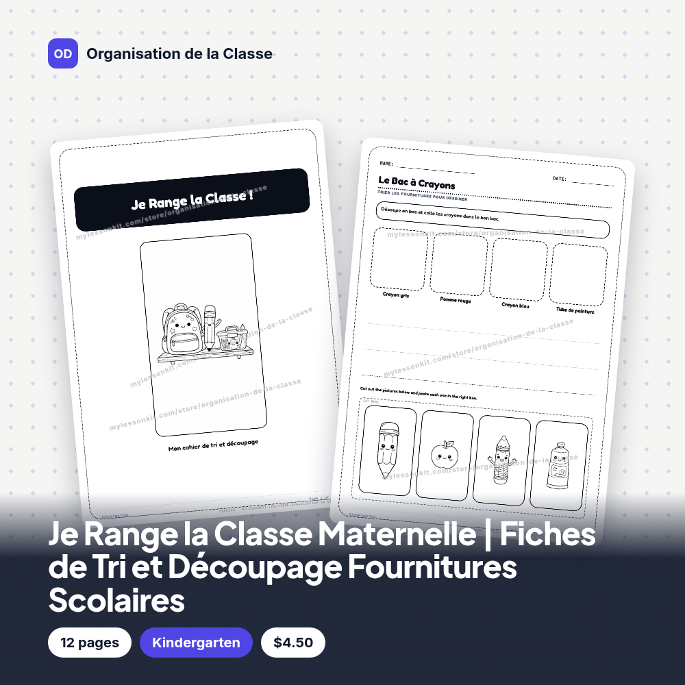 Je Range la Classe Maternelle | Fiches de Tri et Découpage Fournitures Scolaires