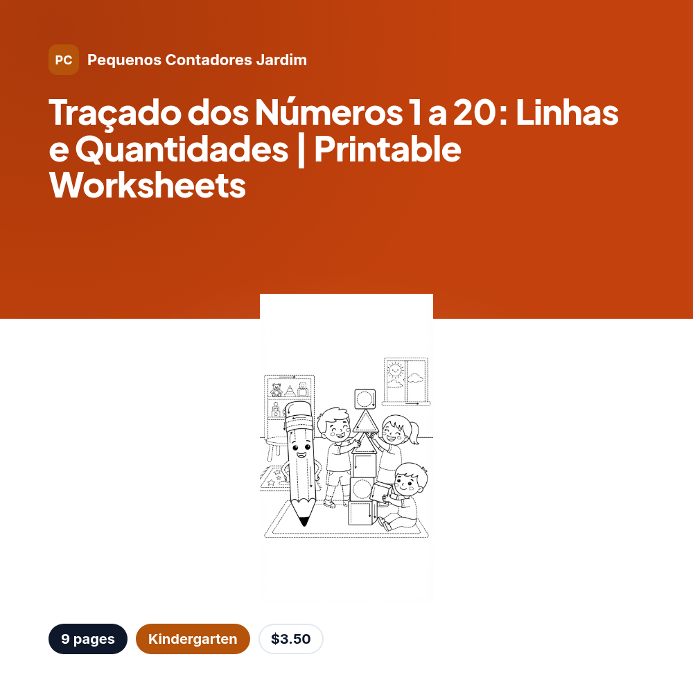 Traçado dos Números 1 a 20: Linhas e Quantidades | Printable Worksheets