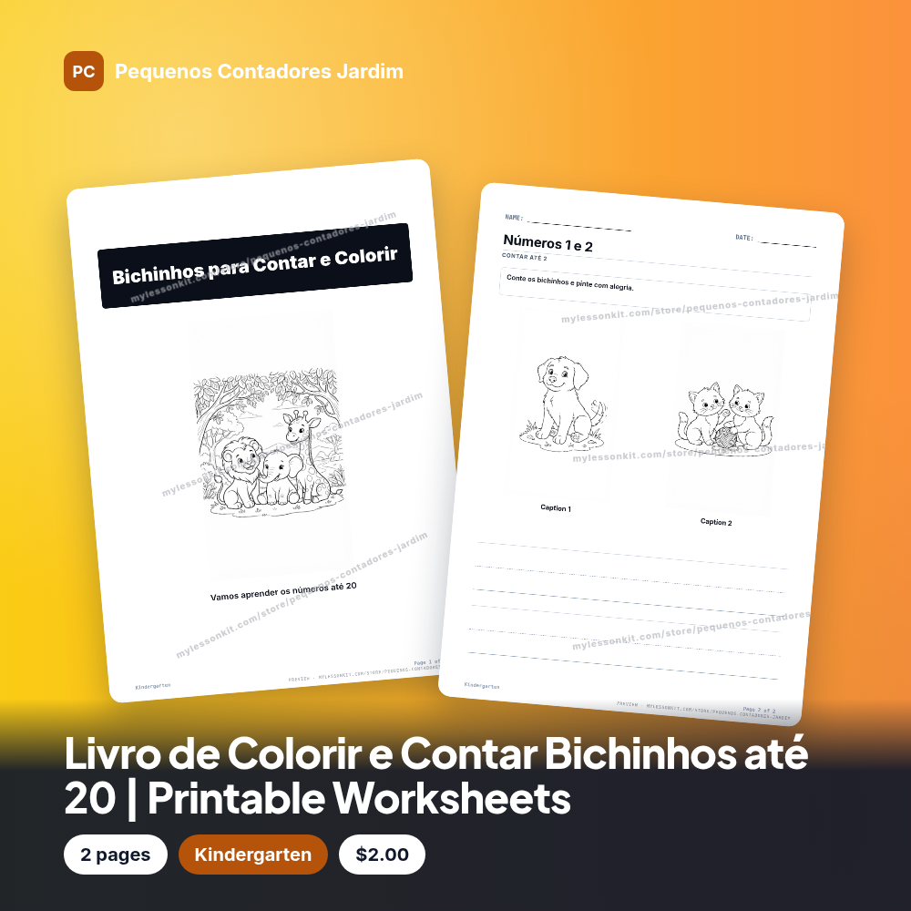 Livro de Colorir e Contar Bichinhos até 20 | Printable Worksheets