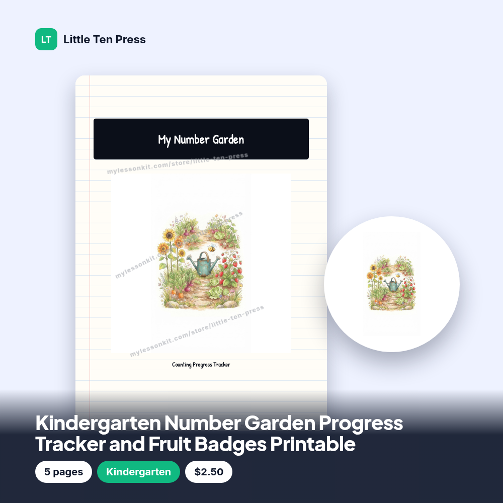 Kindergarten Number Garden Progress Tracker and Fruit Badges Printable