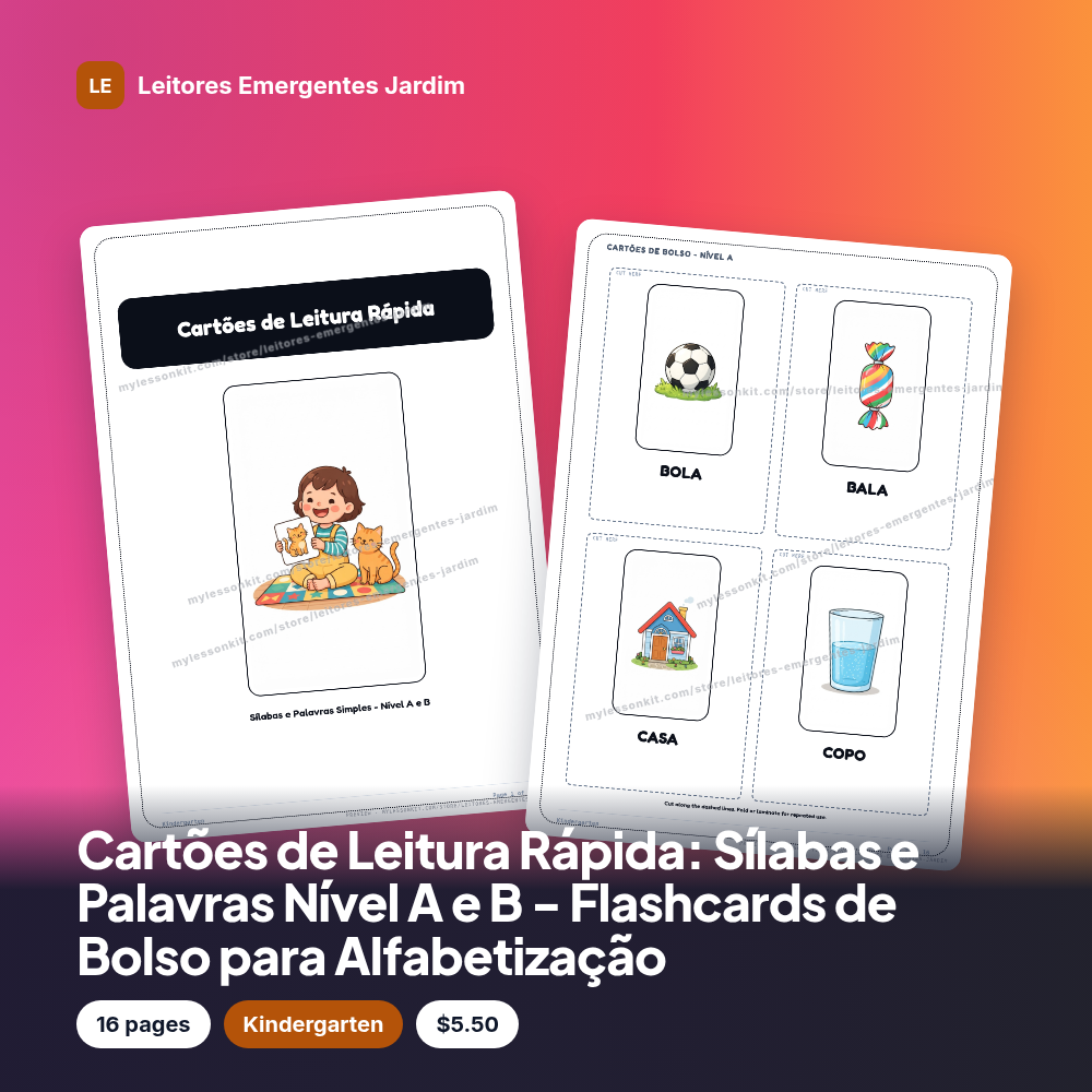 Cartões de Leitura Rápida: Sílabas e Palavras Nível A e B - Flashcards de Bolso para Alfabetização