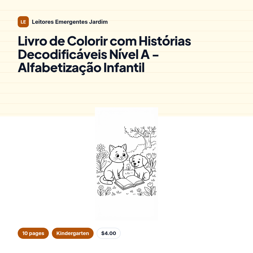 Livro de Colorir com Histórias Decodificáveis Nível A - Alfabetização Infantil