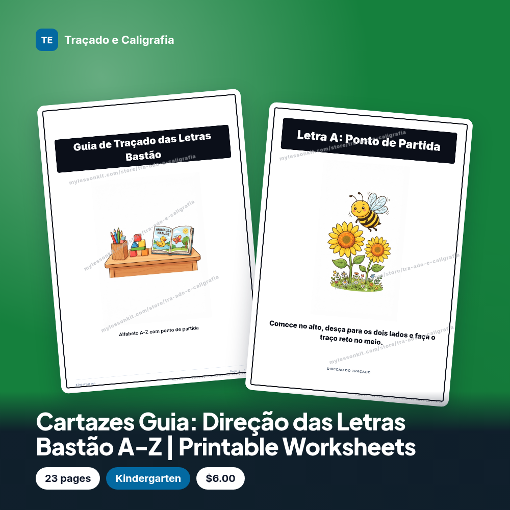 Cartazes Guia: Direção das Letras Bastão A-Z | Printable Worksheets