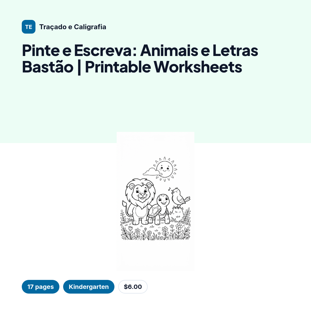 Pinte e Escreva: Animais e Letras Bastão | Printable Worksheets