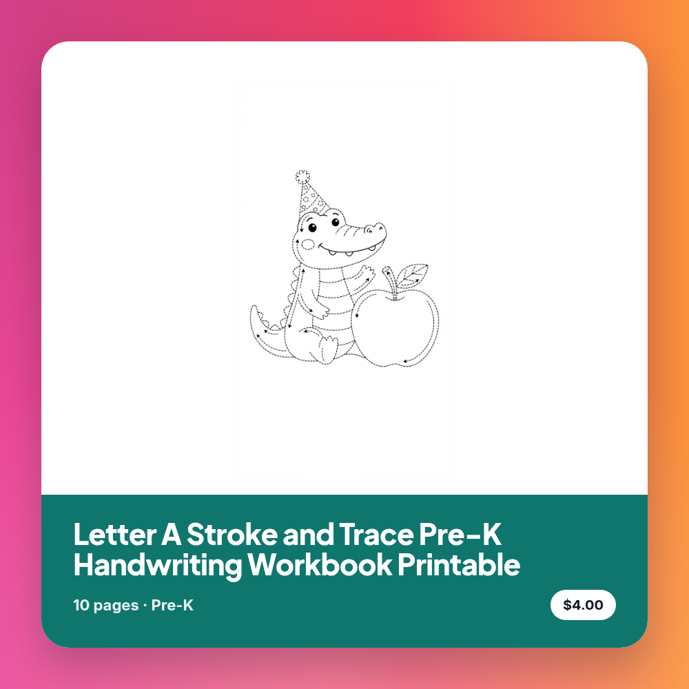 Letter A Stroke and Trace Pre-K Handwriting Workbook Printable