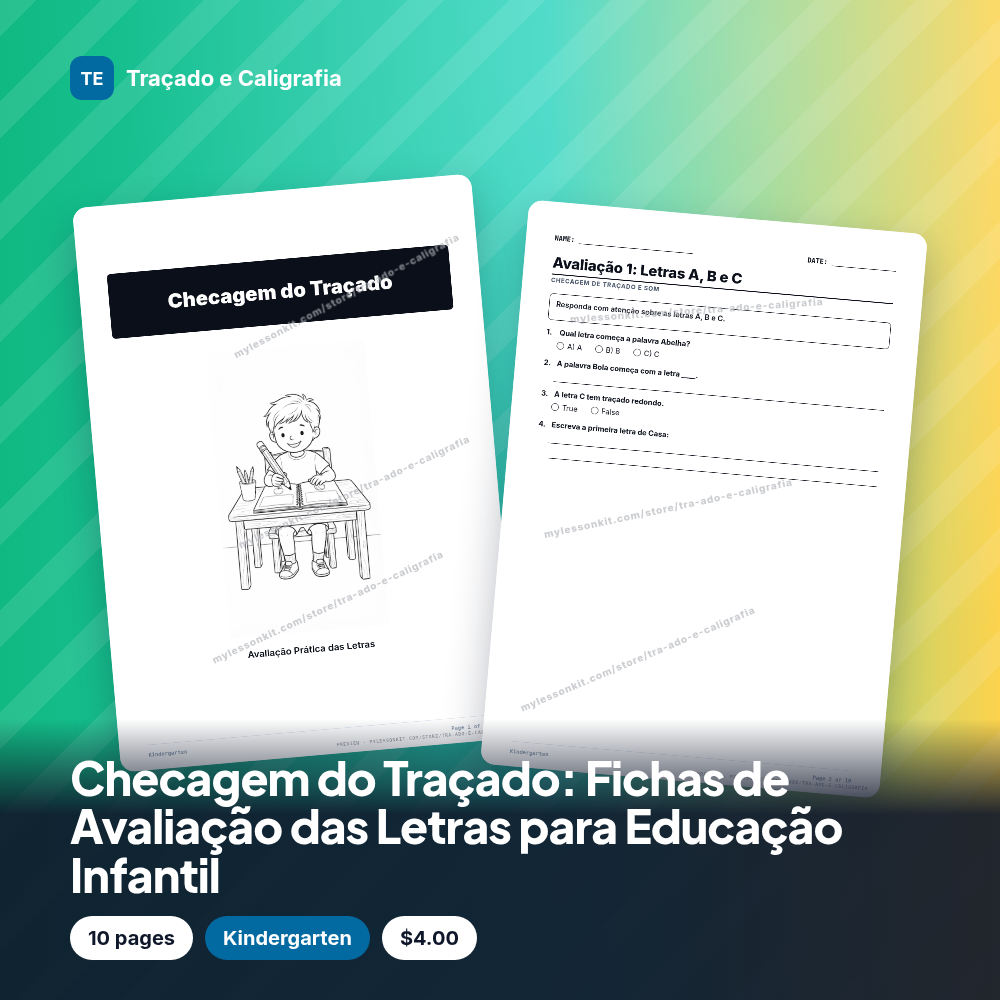 Checagem do Traçado: Fichas de Avaliação das Letras para Educação Infantil