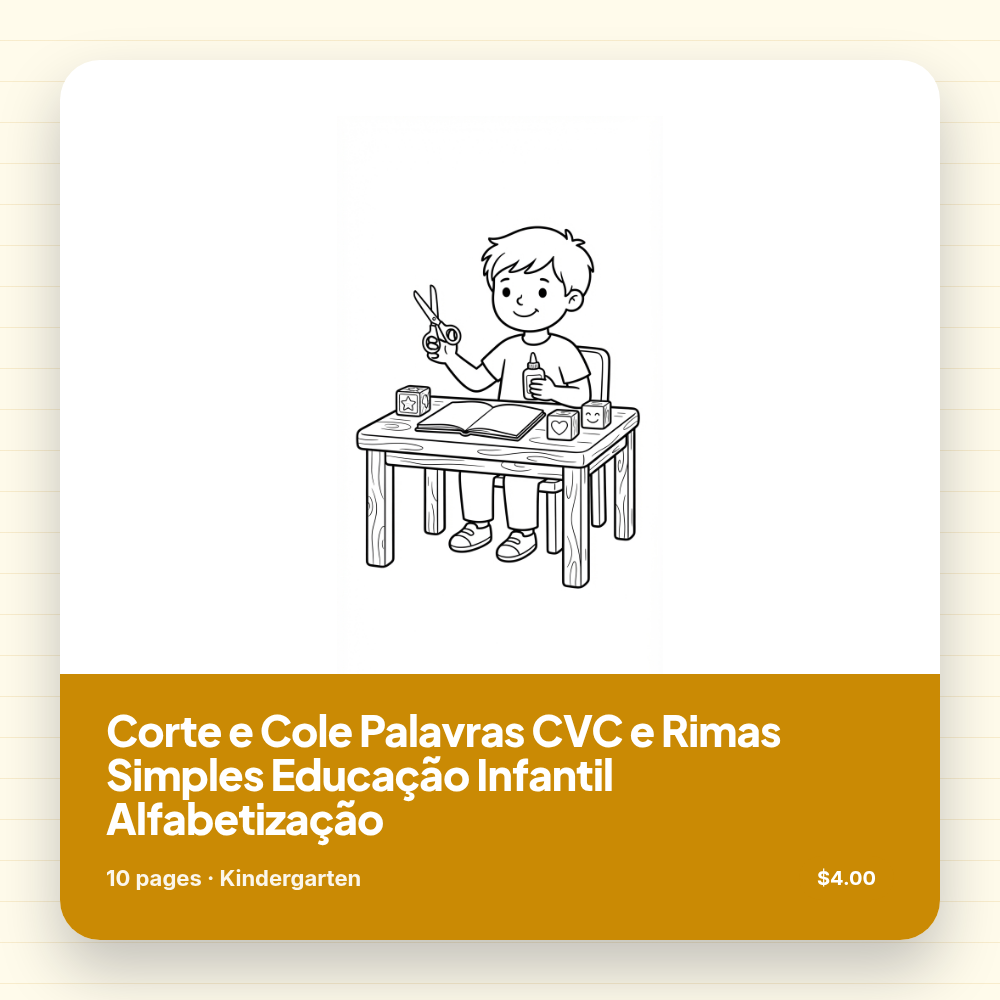Corte e Cole Palavras CVC e Rimas Simples Educação Infantil Alfabetização