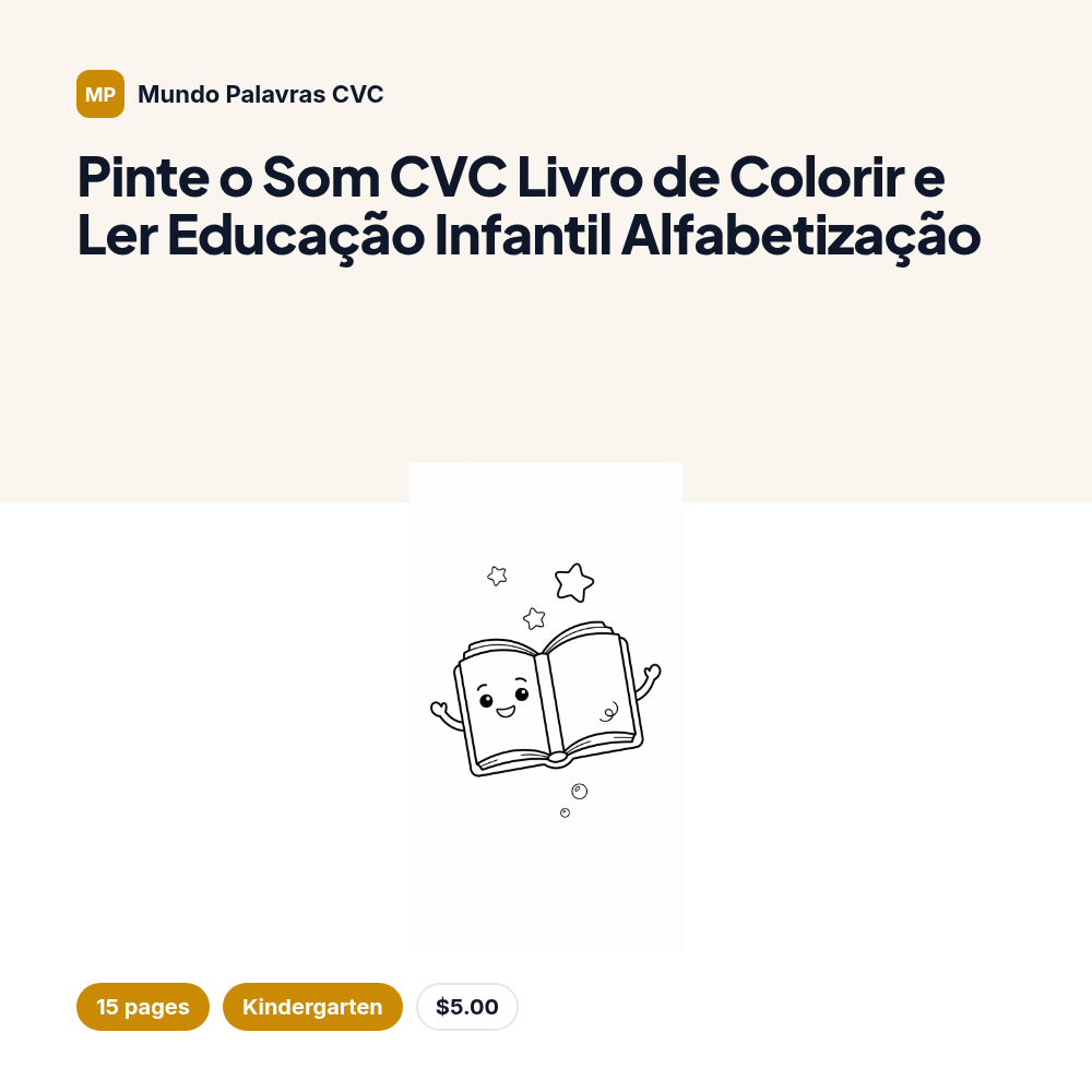 Pinte o Som CVC Livro de Colorir e Ler Educação Infantil Alfabetização