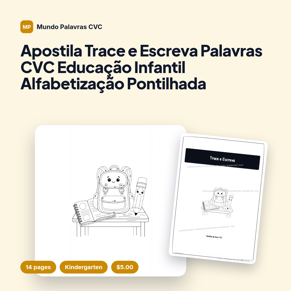 Apostila Trace e Escreva Palavras CVC Educação Infantil Alfabetização Pontilhada