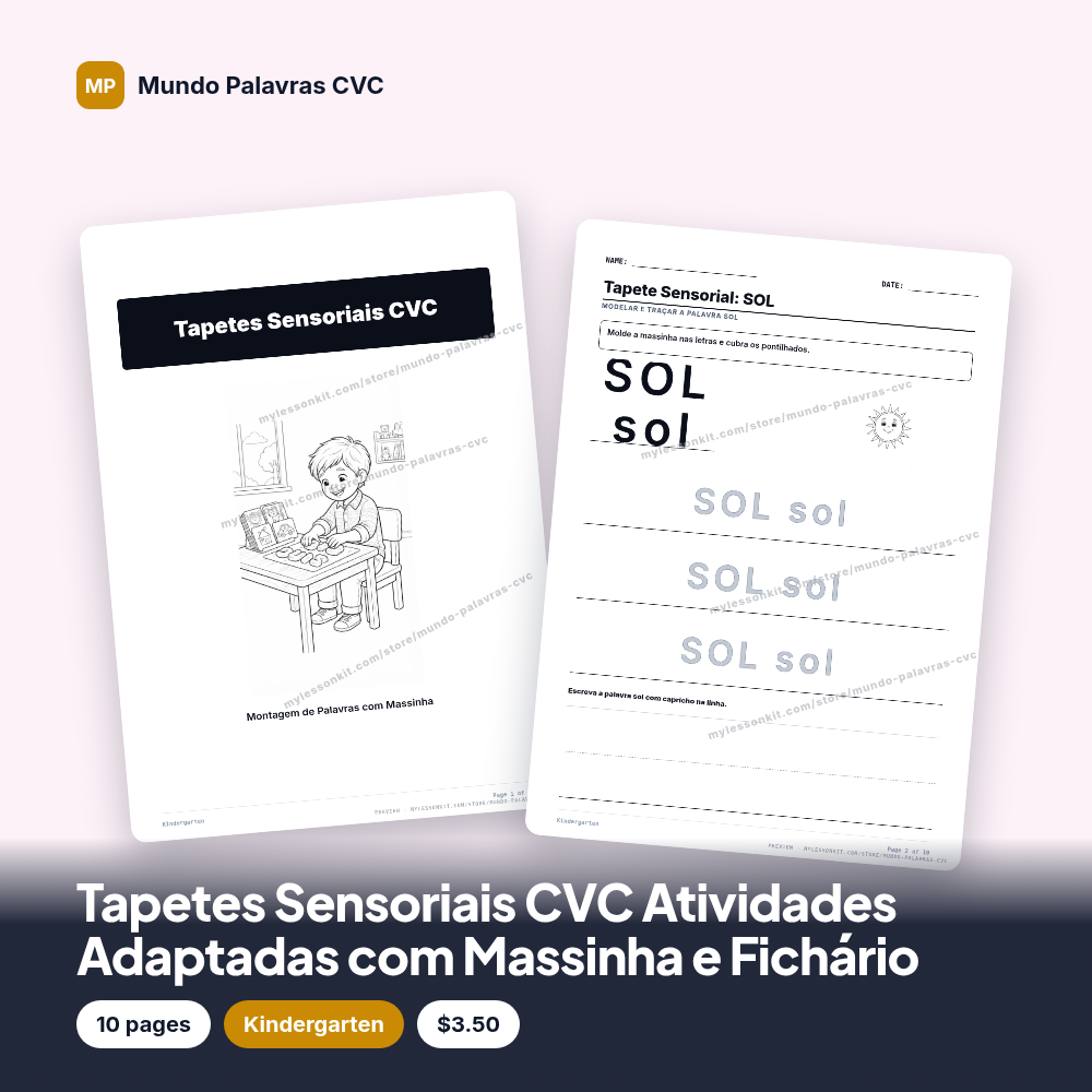 Tapetes Sensoriais CVC Atividades Adaptadas com Massinha e Fichário