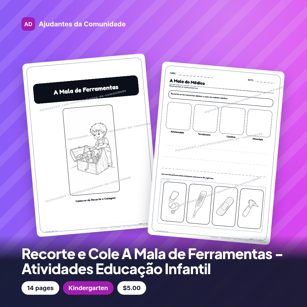 Recorte e Cole A Mala de Ferramentas - Atividades Educação Infantil