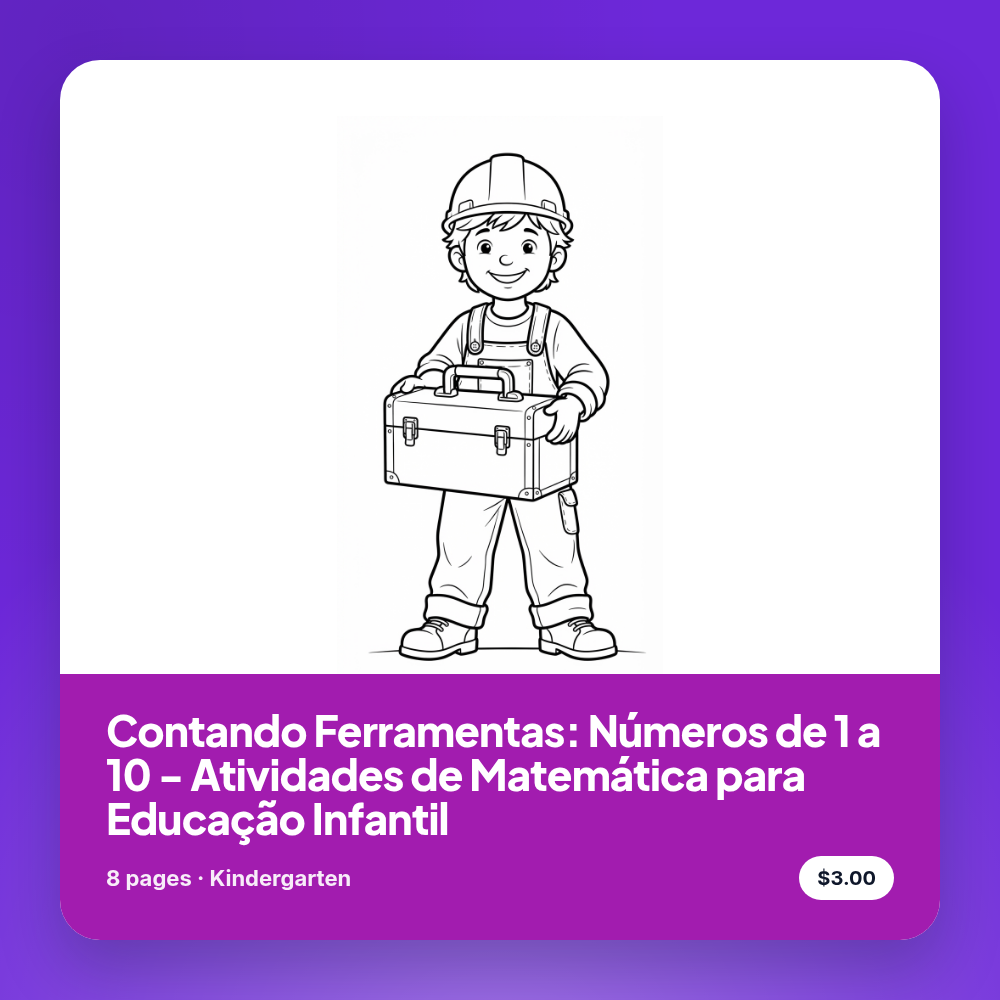 Contando Ferramentas: Números de 1 a 10 - Atividades de Matemática para Educação Infantil