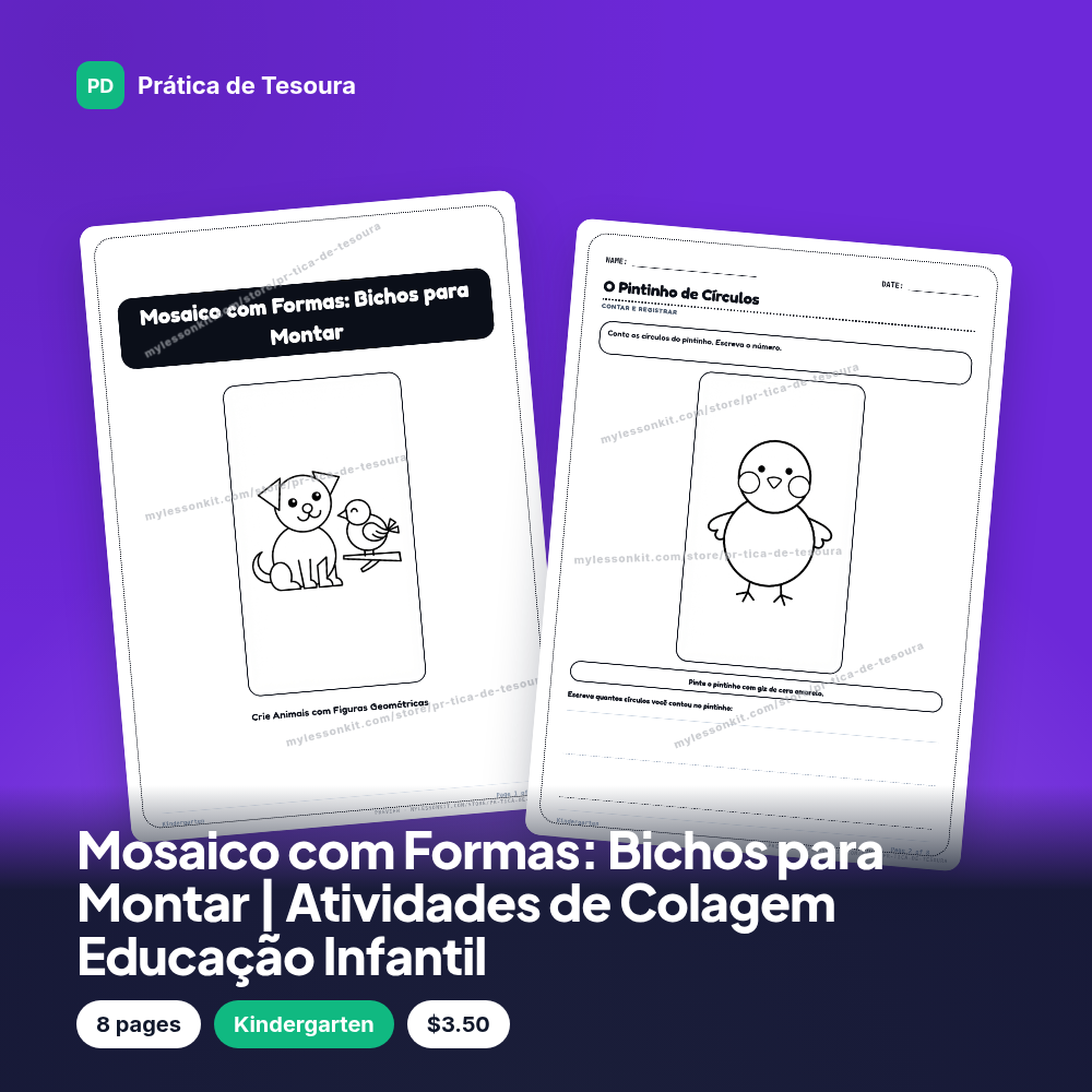 Mosaico com Formas: Bichos para Montar | Atividades de Colagem Educação Infantil