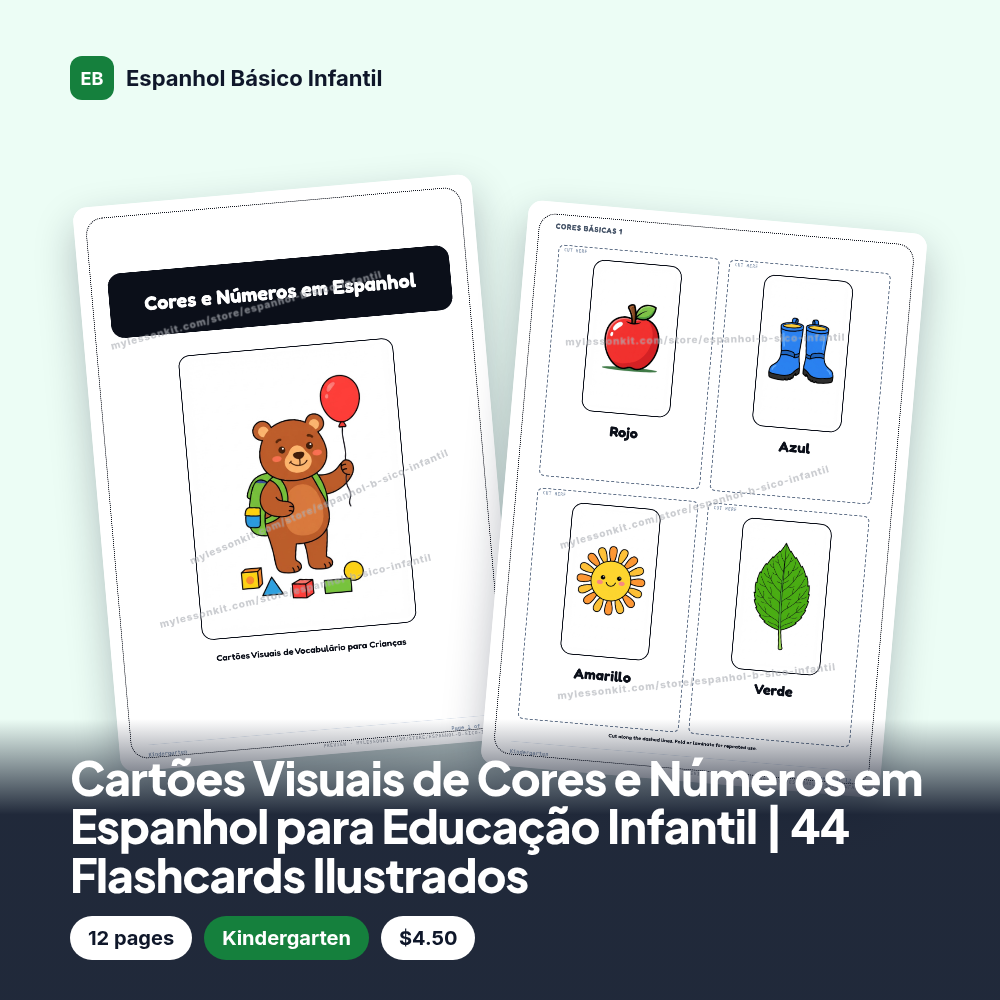 Cartões Visuais de Cores e Números em Espanhol para Educação Infantil | 44 Flashcards Ilustrados