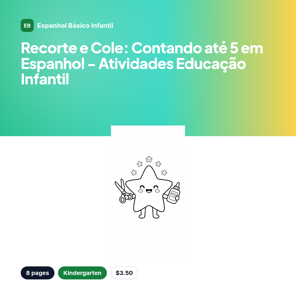Recorte e Cole: Contando até 5 em Espanhol - Atividades Educação Infantil
