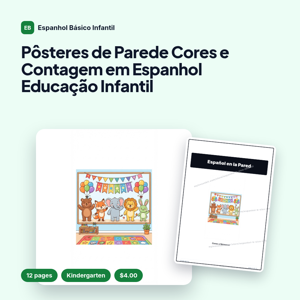Pôsteres de Parede Cores e Contagem em Espanhol Educação Infantil