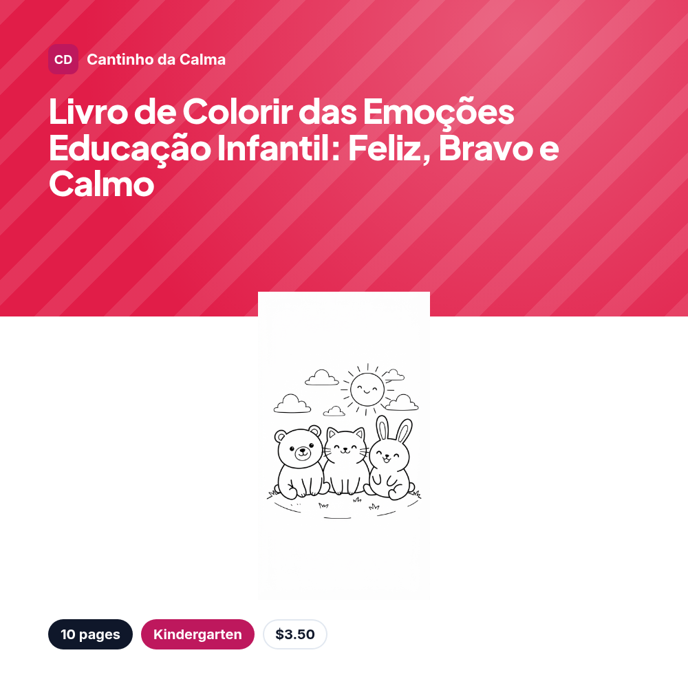 Livro de Colorir das Emoções Educação Infantil: Feliz, Bravo e Calmo