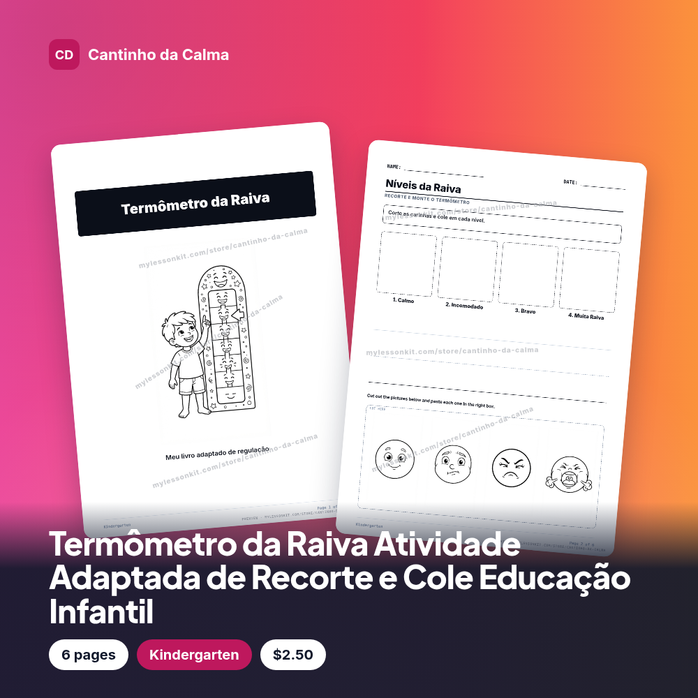 Termômetro da Raiva Atividade Adaptada de Recorte e Cole Educação Infantil