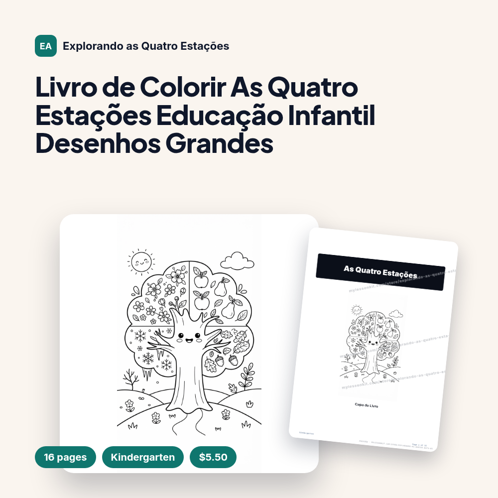 Livro de Colorir As Quatro Estações Educação Infantil Desenhos Grandes