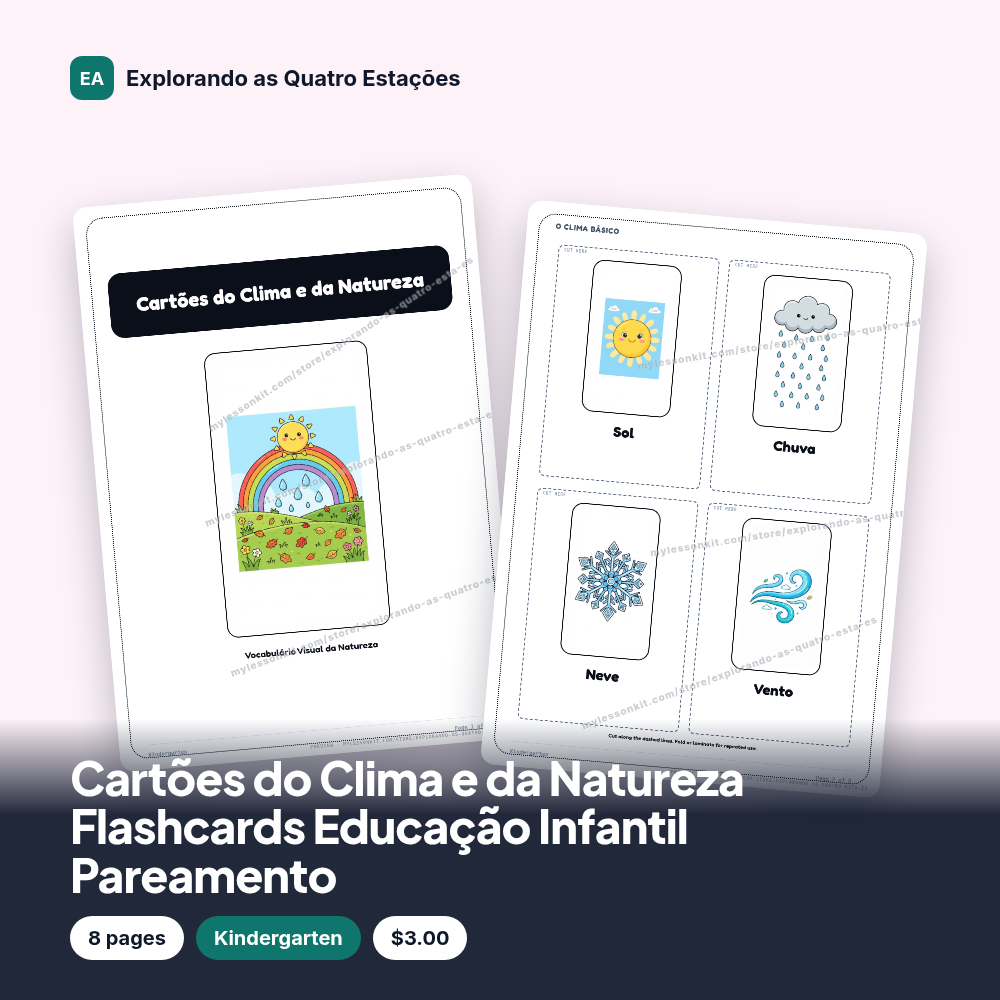 Cartões do Clima e da Natureza Flashcards Educação Infantil Pareamento
