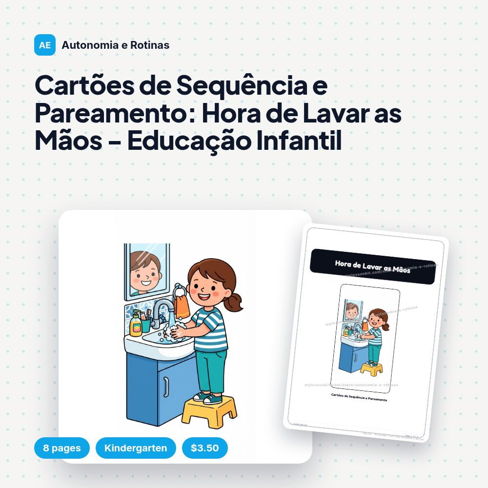 Cartões de Sequência e Pareamento: Hora de Lavar as Mãos - Educação Infantil