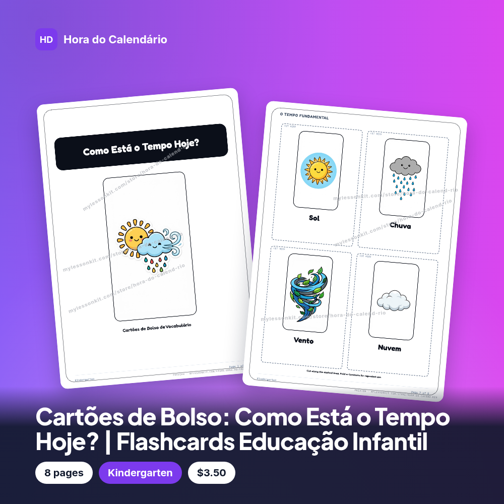 Cartões de Bolso: Como Está o Tempo Hoje? | Flashcards Educação Infantil
