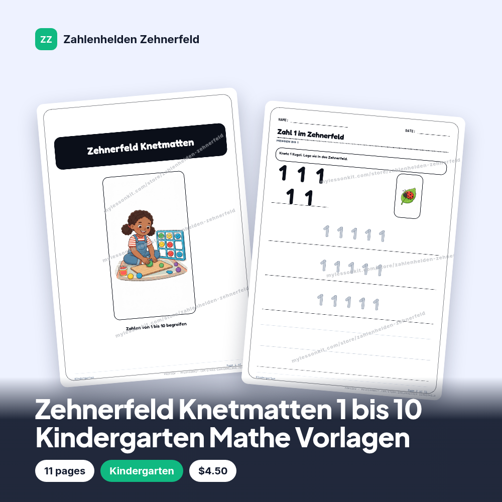 Zehnerfeld Knetmatten 1 bis 10 Kindergarten Mathe Vorlagen