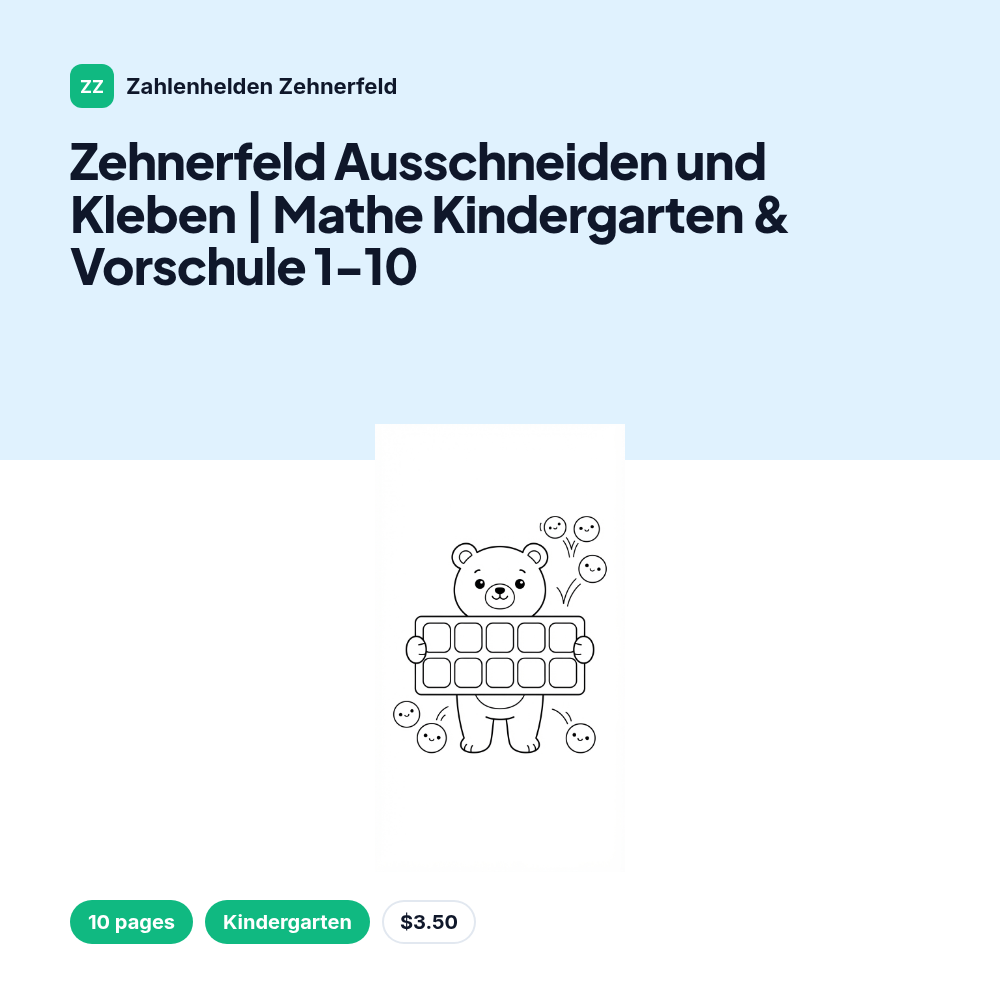 Zehnerfeld Ausschneiden und Kleben | Mathe Kindergarten & Vorschule 1-10