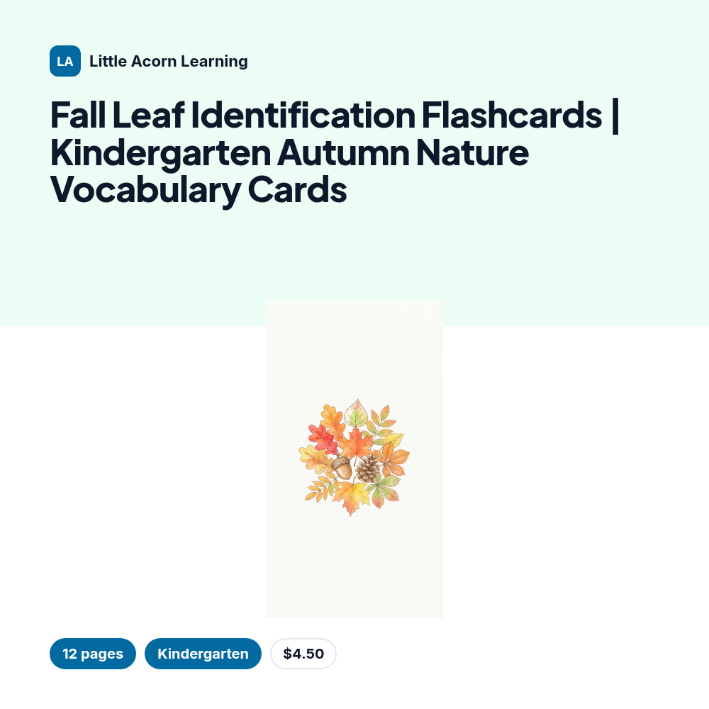 Fall Leaf Identification Flashcards | Kindergarten Autumn Nature Vocabulary Cards