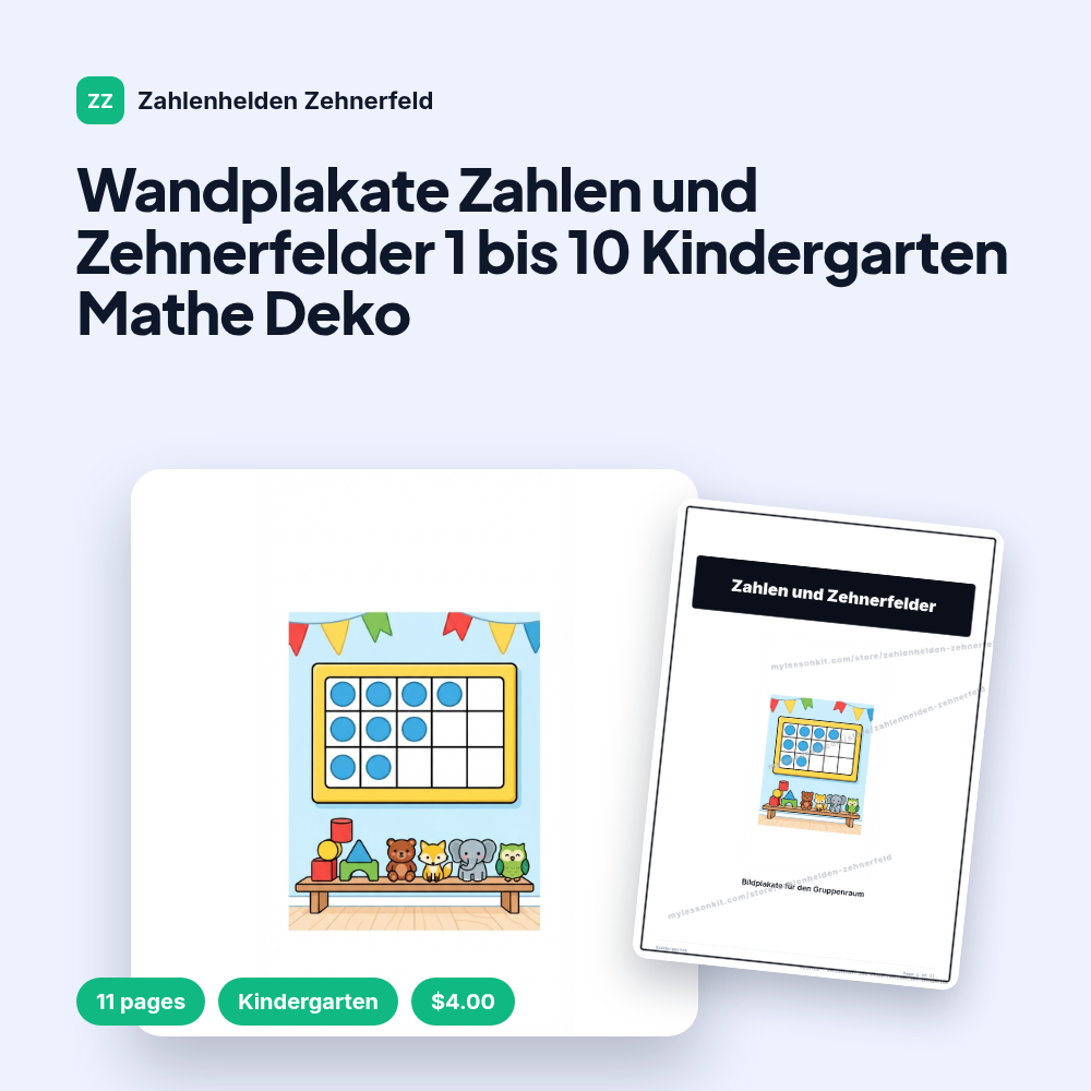 Wandplakate Zahlen und Zehnerfelder 1 bis 10 Kindergarten Mathe Deko