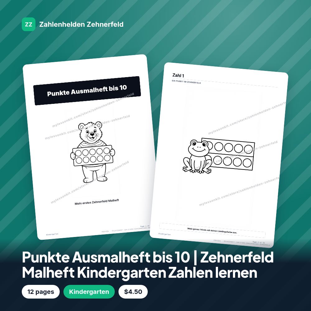 Punkte Ausmalheft bis 10 | Zehnerfeld Malheft Kindergarten Zahlen lernen