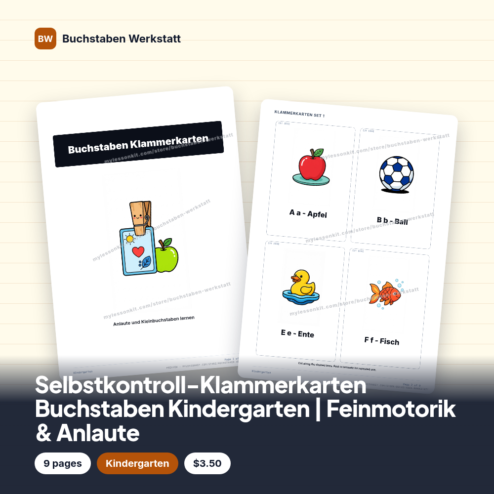 Selbstkontroll-Klammerkarten Buchstaben Kindergarten | Feinmotorik & Anlaute