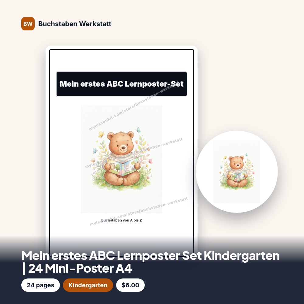 Mein erstes ABC Lernposter Set Kindergarten | 24 Mini-Poster A4