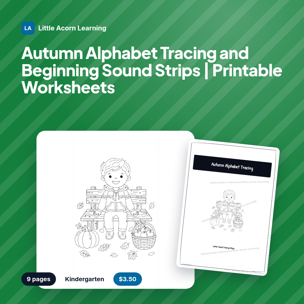 Autumn Alphabet Tracing and Beginning Sound Strips | Printable Worksheets