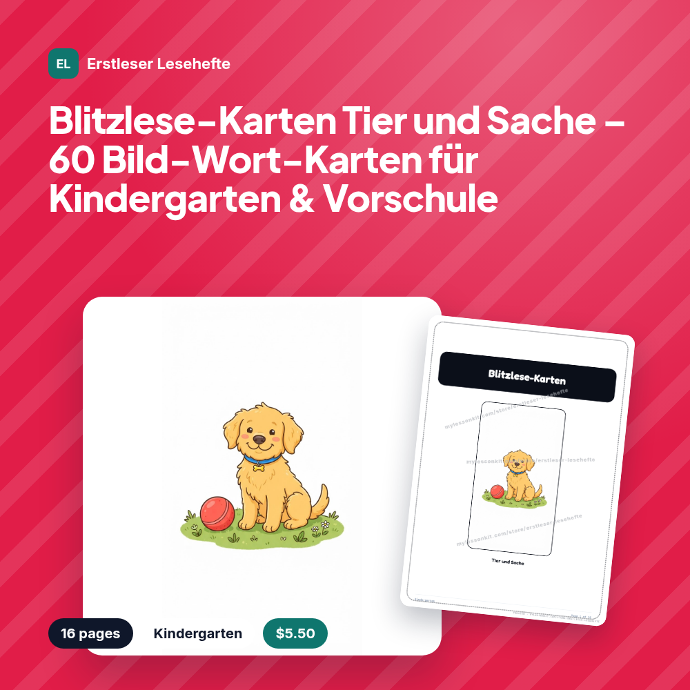 Blitzlese-Karten Tier und Sache – 60 Bild-Wort-Karten für Kindergarten & Vorschule