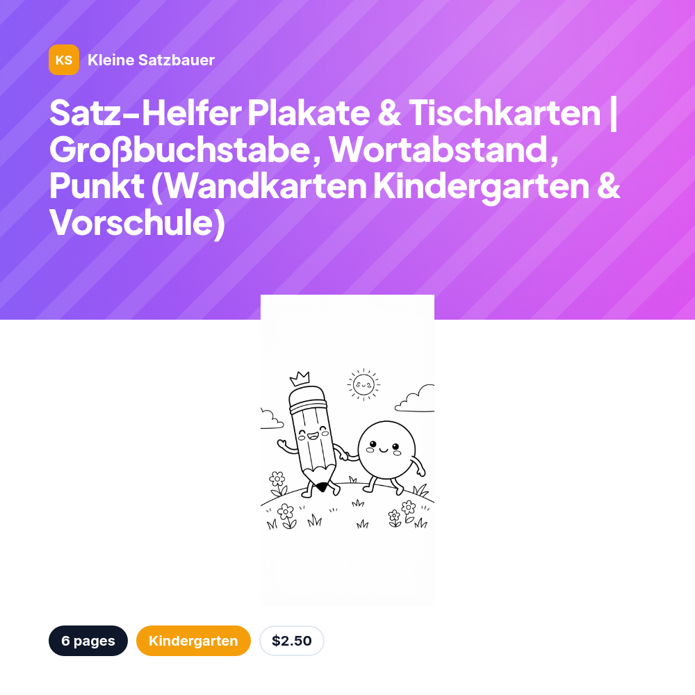 Satz-Helfer Plakate & Tischkarten | Großbuchstabe, Wortabstand, Punkt (Wandkarten Kindergarten & Vorschule)