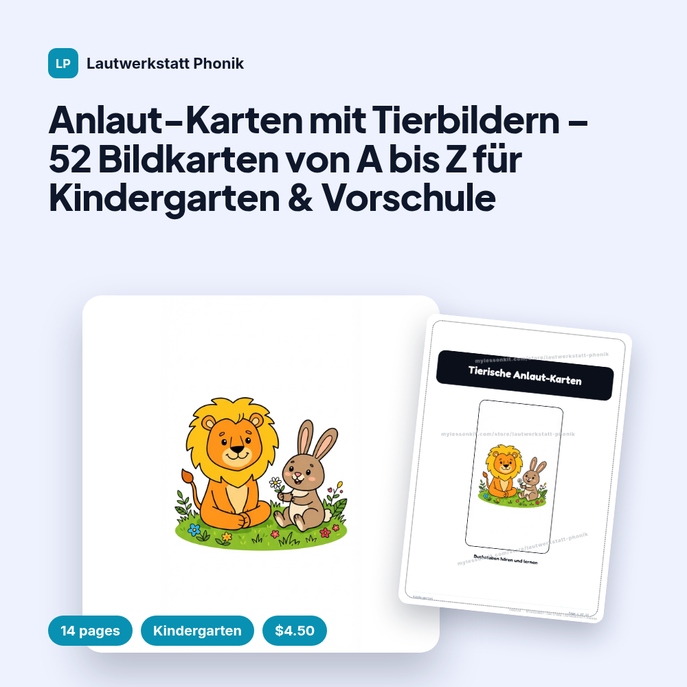 Anlaut-Karten mit Tierbildern – 52 Bildkarten von A bis Z für Kindergarten & Vorschule
