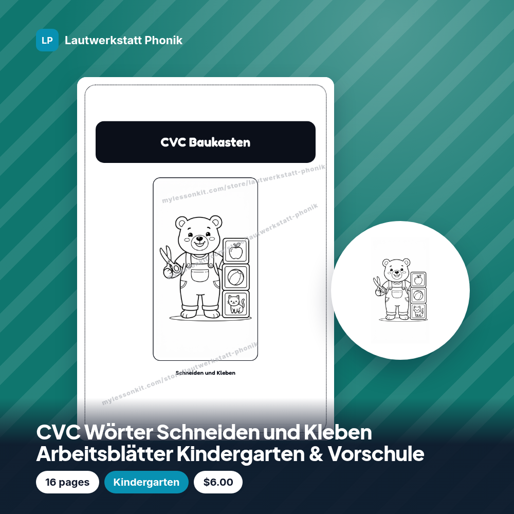 CVC Wörter Schneiden und Kleben Arbeitsblätter Kindergarten & Vorschule