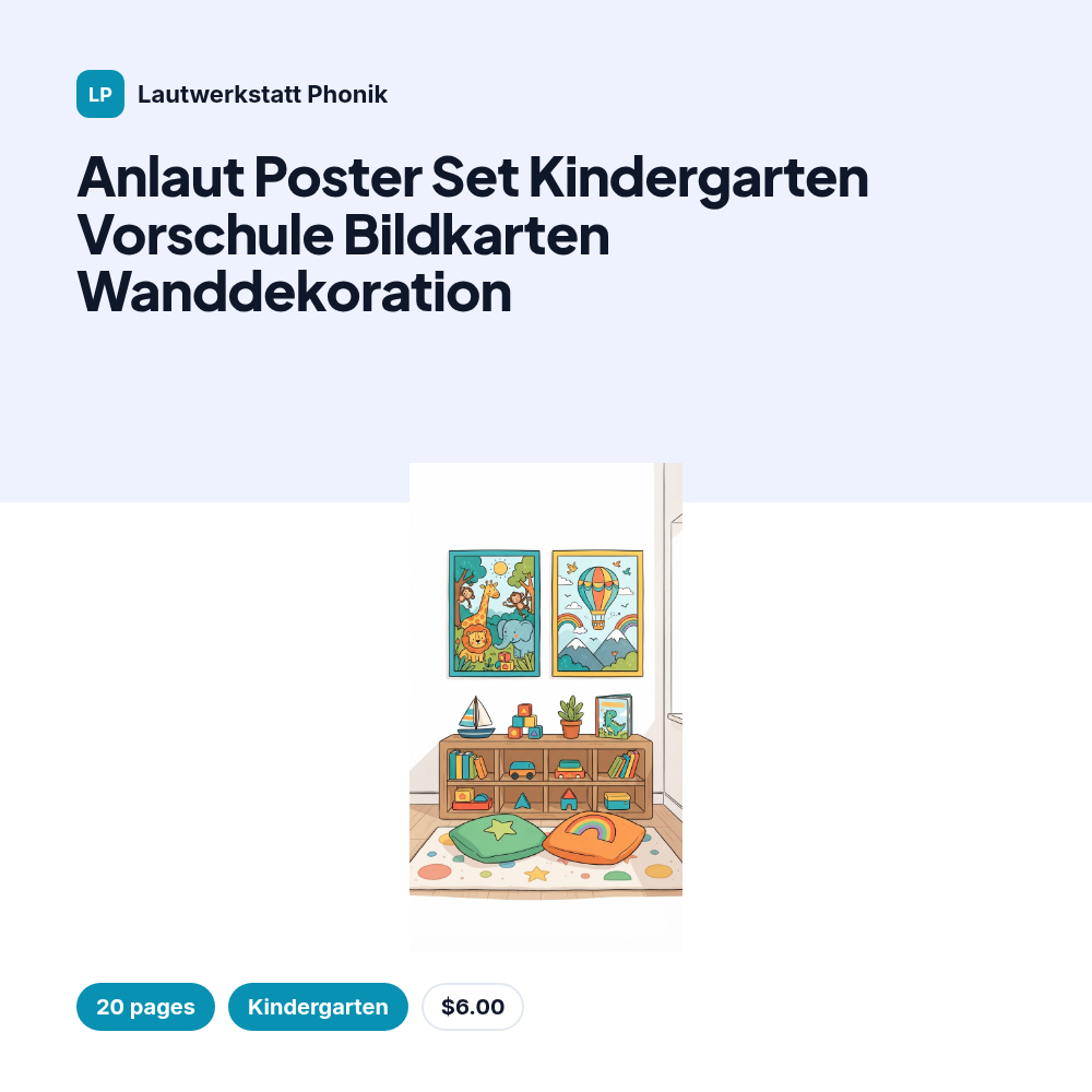 Anlaut Poster Set Kindergarten Vorschule Bildkarten Wanddekoration
