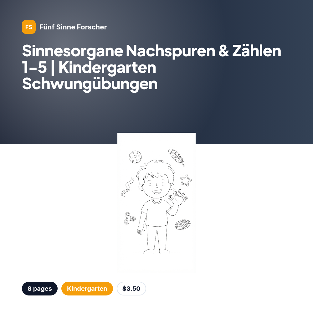 Sinnesorgane Nachspuren & Zählen 1-5 | Kindergarten Schwungübungen
