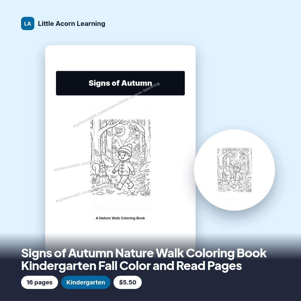 Signs of Autumn Nature Walk Coloring Book Kindergarten Fall Color and Read Pages