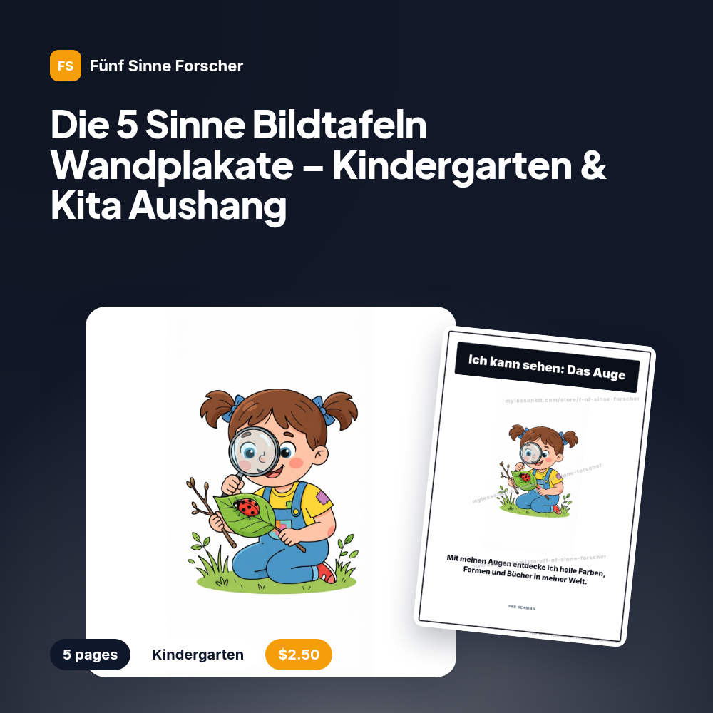 Die 5 Sinne Bildtafeln Wandplakate – Kindergarten & Kita Aushang