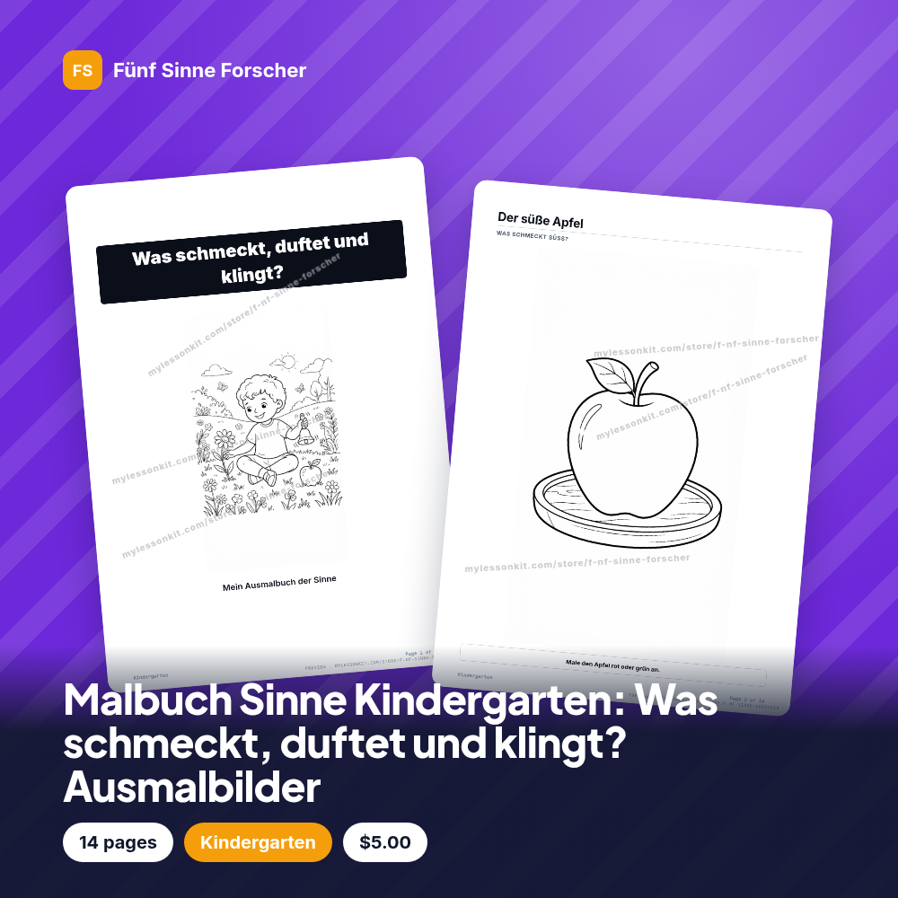 Malbuch Sinne Kindergarten: Was schmeckt, duftet und klingt? Ausmalbilder