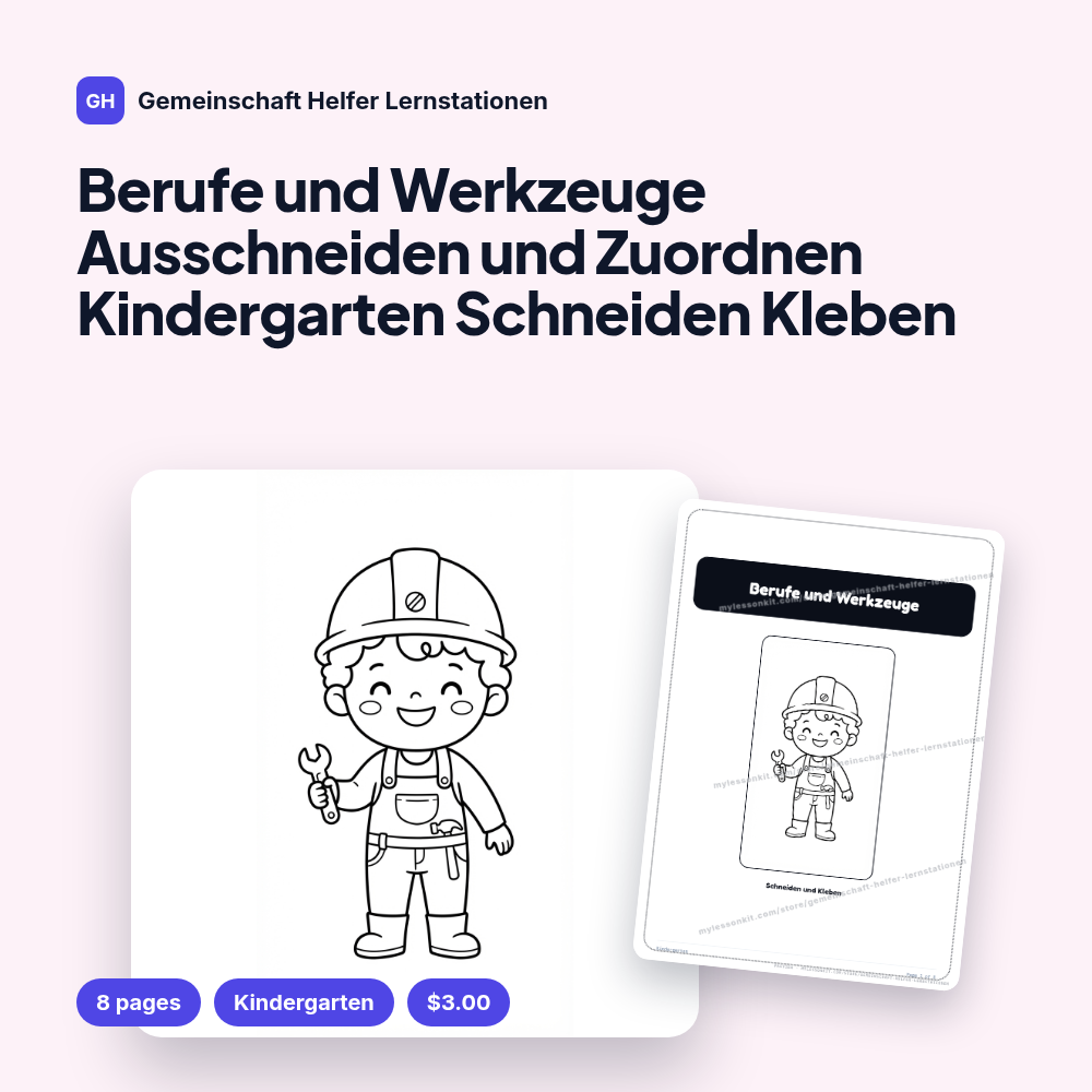 Berufe und Werkzeuge Ausschneiden und Zuordnen Kindergarten Schneiden Kleben