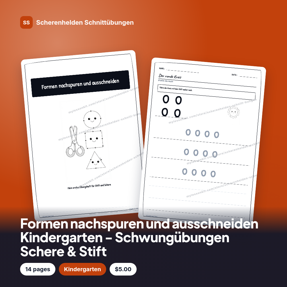 Formen nachspuren und ausschneiden Kindergarten - Schwungübungen Schere & Stift