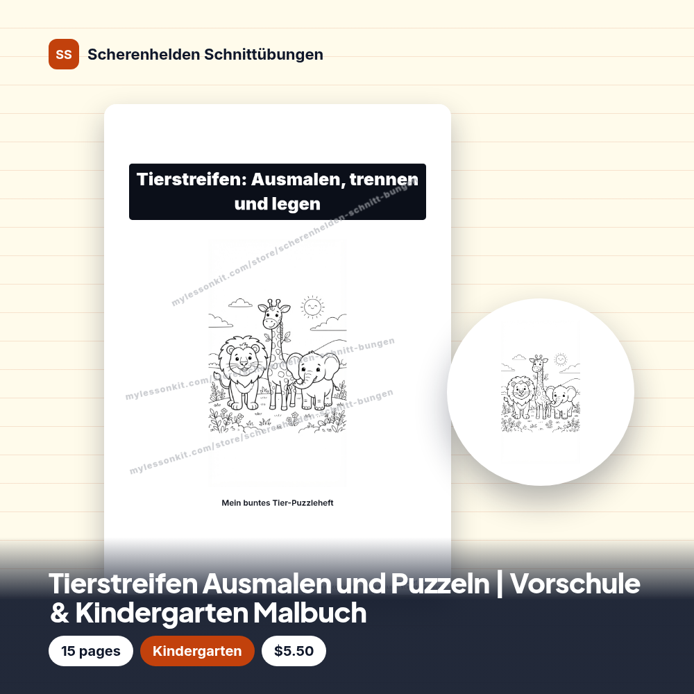 Tierstreifen Ausmalen und Puzzeln | Vorschule & Kindergarten Malbuch