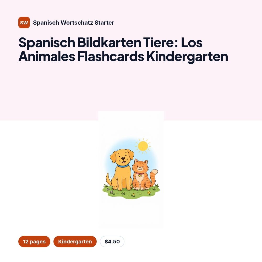 Spanisch Bildkarten Tiere: Los Animales Flashcards Kindergarten