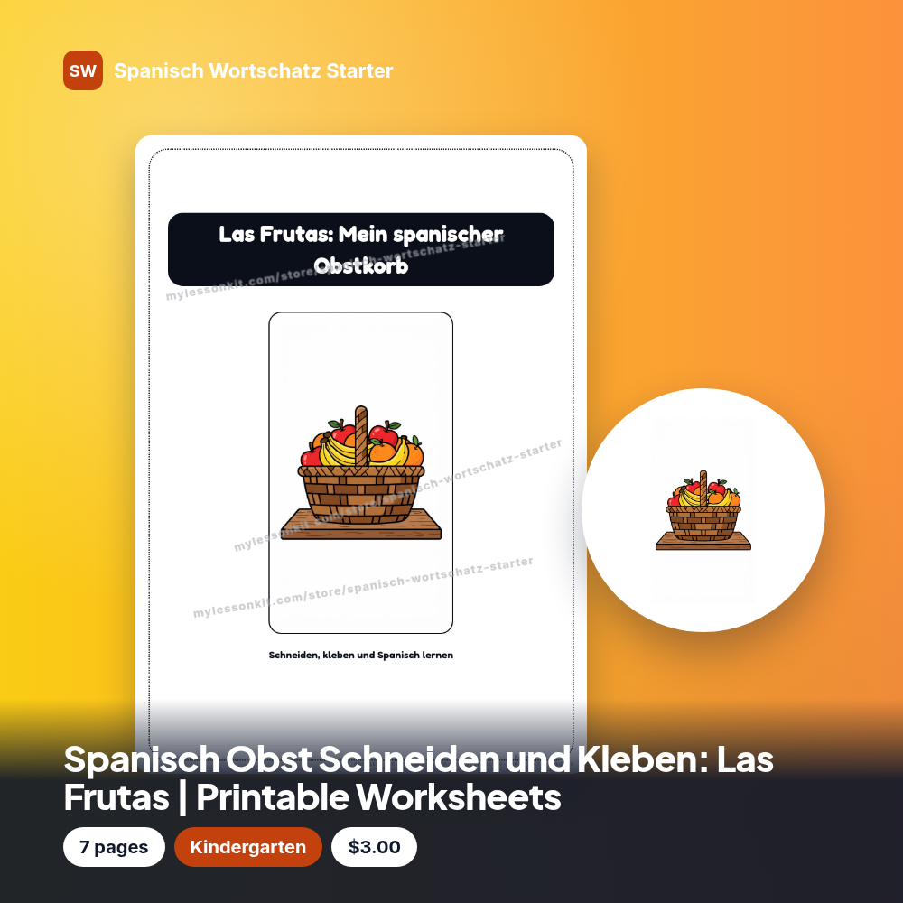 Spanisch Obst Schneiden und Kleben: Las Frutas | Printable Worksheets
